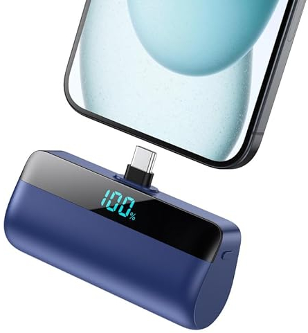 Feob Mini Power Bank per iPhone 16/15 Serie, 5200mAh USB C Caricatore Portatile Ultra-Compatto Batteria Esterna Powerbank con LED Display Compatibile con iPhone 16/15 Pro Samsung iPad Pro/Air etc-Blu