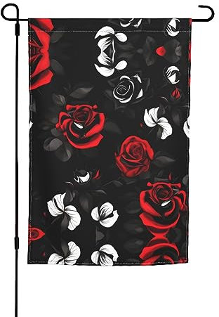 Schwarz weiß und rote Rosen Outdoor Garten Flagge Outdoor Saisonale Fahnen Home Terrasse Dekoration 30x45cm