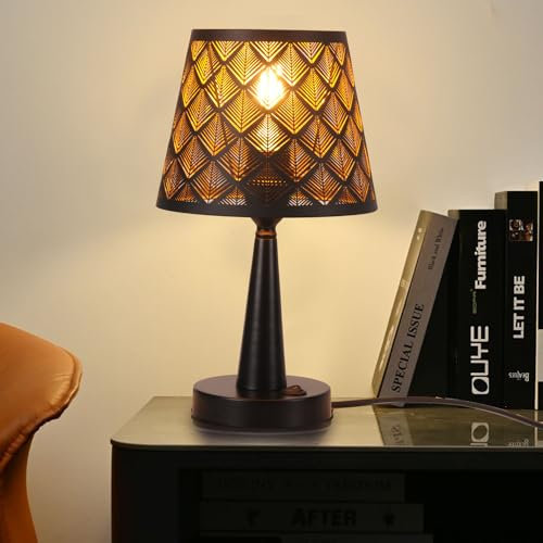 TWSXTE Schwarz Tischlampe Innenraum Nachttischlampe E27 Innenleuchte Leselampe Schreibtischlampe mit käfigförmigem Schirm, Edison Innen- und Außenbeleuchtung (ohne Glühbirne)