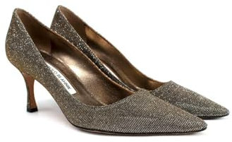 MANOLO BLAHNIK Pre-Loved Women's Gold and Silver Glitter Pumps