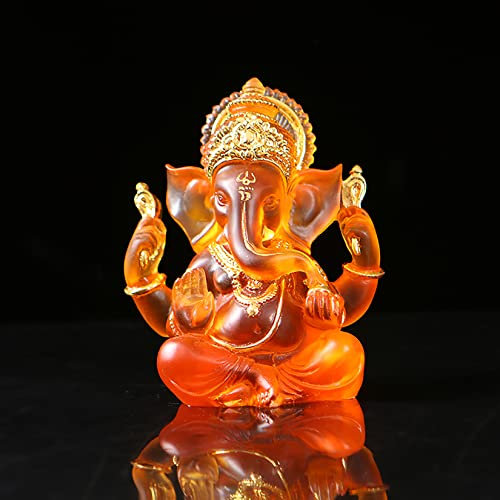 NNYCC Ganesha Figur 14cm Harz Kristall Deko Hindu Elefant Gott Lord Buddha Ganesha Geschenk Dekoration,Orange