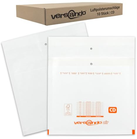 versando 10x CD Luftpolsterumschläge Innenmaß 180 x 165 mm Außenmaß 200 x 175 mm weiß für CD