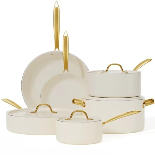 RIOVARM Non Stick Pot and Pan Set with Lids, Ceramic Cookware Set for Induction Hob, Non Toxic Frying Pans, PFOA Free Sauce Pans, Casserole with Spatulas, Saute Pan Suitable for All Stoves