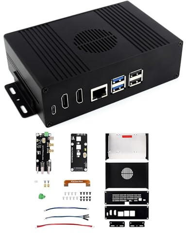 Multi-funcional All-in-One Mini Computer Kit for Raspberry Pi 5, Aluminum Alloy Case, Comes with PCIe to M.2 Board Supports Connecting to Various Hats As PoE HAT