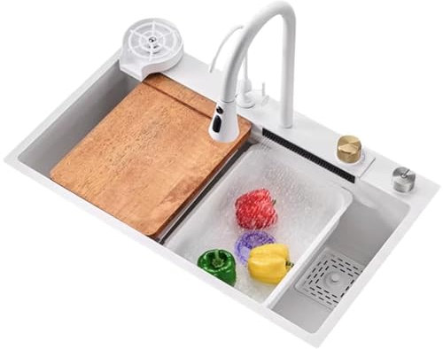 USMCPQVXN Blanco, 3 Tamaños, Estación de Trabajo de Cocina, Fregadero de Cocina Bajo Encimera - Fregaderos Bajo Encimera Fregadero de Cocina de Acero Inoxidable de un Solo Tazón Debajo Del Mostrador L