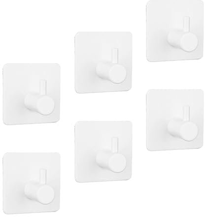 Robe & Bath Towel Hooks - Pack of 6 White Plastic Adhesive Hooks for Hassle-Free Hanging on Walls in Bathroom, Kitchen and More!Strong & Traceless Sticky Hook with Single Mount for Door & Clothing
