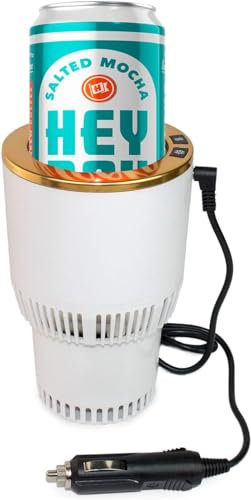 2-in-1 Smart Car Cup Heating and Cooling Cup Holder LED Temperature Display, Suitable for Commuters on The Road, （White Gold）