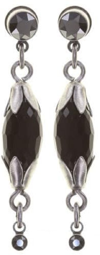 Konplott: pendelnde Ohrstecker Daily Desire, längliche ovale geschliffene Kristall-Ohrstecker mit kleinem Kristallstein, für Damen/Frauen (schwarz)