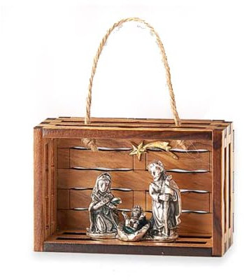 Presepe in Legno D'ULIVO con Statuine, Scatola Portapresepe con Manico in Corda. varie dimensioni made in Itly.