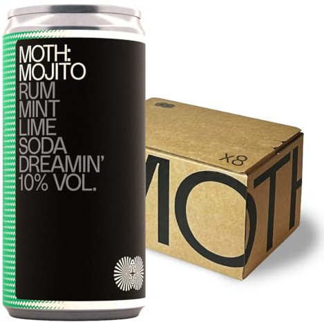 MOTH: Mojito Cocktails Ready To Drink Pre-Mixed Cans, 8 x 200ml, 10% ABV - Duppy Share Rum, Mint, Lime & Soda, Premium Quality Bar Strength