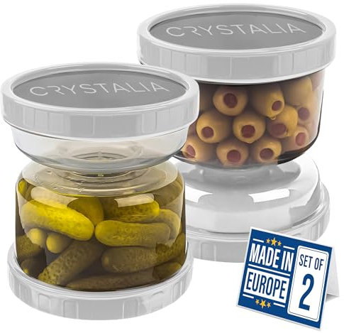 Crystalia Gurkenglas mit Sieb, 1000ml Pickle Jar With Strainer 100% BPA FREI Gewürzgurken Aufbewahrung, Essiggurken Behälter, Gurken Aufbewahrung mit Auslaufsicherem, Verschließbarem Deckel, Weiß