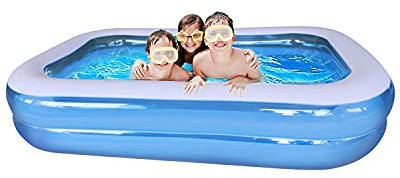 2.6m Large Inflatable Paddling Pool for Kids & Adults, Rectangle Above Ground Swimming Pool for Gardens, Backyards, Outdoor & Indoor Use, Easy to Set Up, Durable & Leak-Proof Design with Quick Drainag