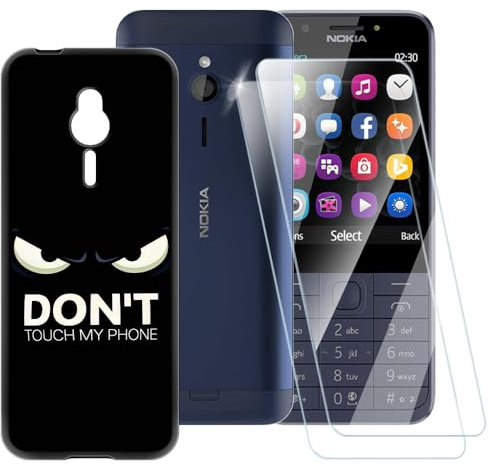ESACMOT Don't Touch Pattern Case Compatible with Nokia 230 + [2 Pack] Screen Protector Tempered Glass, Shockproof Case Cover for Nokia 230 (7.1 cm)