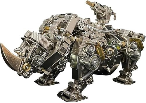 3D Metal Puzzles for Adults, DIY Assembly Kit to Build, Rhino Model Kit 700 PCS Mechanical Steampunk Animal Model, 3D Jigsaw Puzzle Desk Ornament Kit Craft Toys