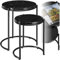 tectake® Couchtisch rund, Kleiner Tisch, Beistelltisch Metall und Marmor, Wohnzimmer Möbel, Coffee Table, Beistelltisch, Nachttisch rund, Sofatisch, Kaffeetisch modern - schwarz/schwarz, 2er Set