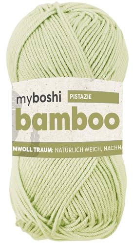 myboshi Bamboo, natürlich weiches Bambus-Baumwollgarn, zum Häkeln und Stricken, strapazierfähig, 50g, 125m, Grün (Pistazie), 1 Knäuel