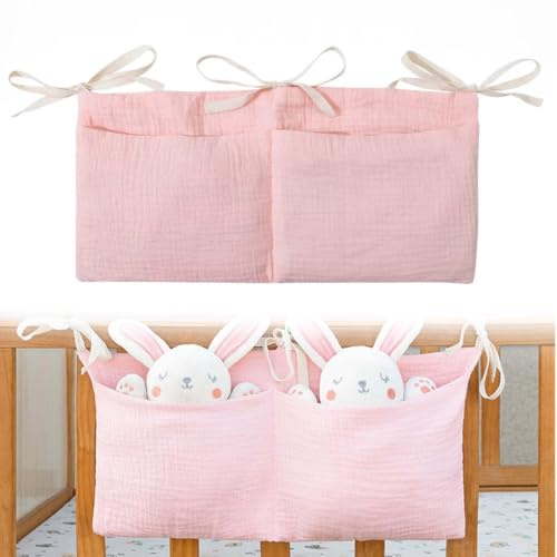 KYLOS Babybett Organizer Mit 2 Taschen, Rosa Betttasche Aufbewahrung Für Baby Und Kleinkinderzimmer, Wickelorganizer, Kinderzimmer Organizer, Aufbewahrungstaschen Für Betten Kleidung Spielzeug