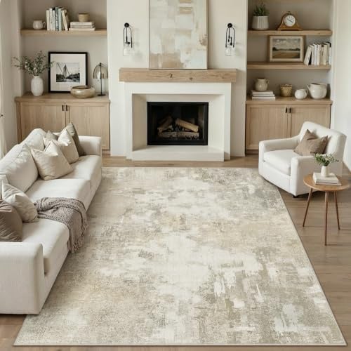 PureCozy Vardagsrumsmatta 200 x 300 cm beige köksmattor halkfria tvättbara moderna abstrakta barnmattor sovrum vardagsrum kort lugg matta