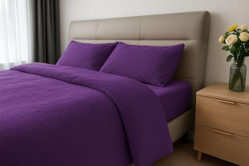 John Aird Teddy Fleece Duvet Cover Quilt Bedding Set With Pillow Case (Aubergine, Single)