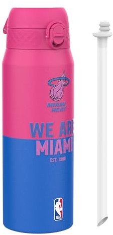 NBA Miami Heat Sports Thermal Water Bottle with Removable Straw, 750ml/24oz, Leak-Proof Insulated Drinking Bottle, Easy to Open, Secure Lock, Dishwasher Safe, Flip Cover, Metal Bottle