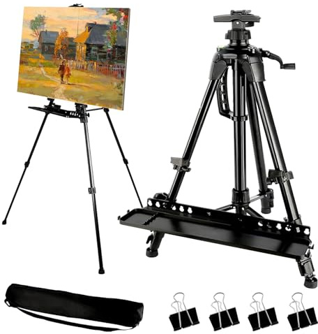 Staffelei 50-157cm, Leinwandstativ mit Ablage, Staffeleiständer zum Malen, Staffeleien mit Tragbarer Tasche und 4 Clips, Bodenstaffelei zum Zeichnen, Kunstskizzen