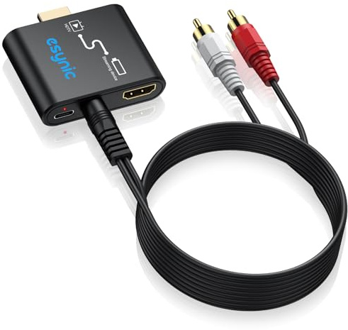 eSynic 4K 30HZ HDMI to AUX Extractor for Firestick with 3.5mm to RCA Cable | HDMI Audio Extractor for Firestick, Set Audio Format as PCM, Plug & Play, for Desktop Speakers, Headphones(NOT For ARC/eARC)