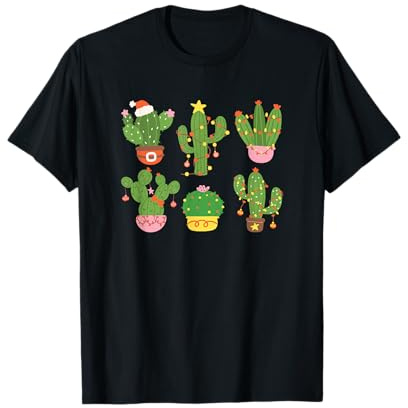 Lindas Luces de árbol de Navidad de Cactus para Amantes de Las Plantas Camiseta
