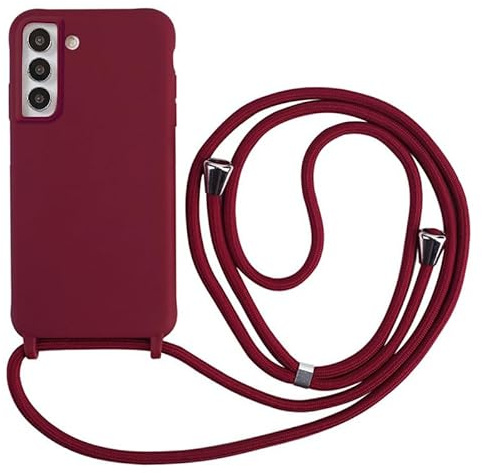 Coque de protection Keteen pour Samsung Galaxy S22 avec lanière, coque fine en silicone avec cordon détachable, coque antichoc à suspendre en forme de collier pour Samsung S22 - Rouge