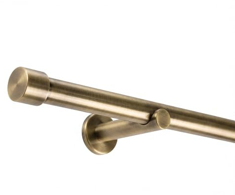 Deco-Raum Gardinenstange auf Maß 25mm Wandträger Style Endstück Cap messing-antik nach Maß gefertigt, ohne Ringe 200 cm