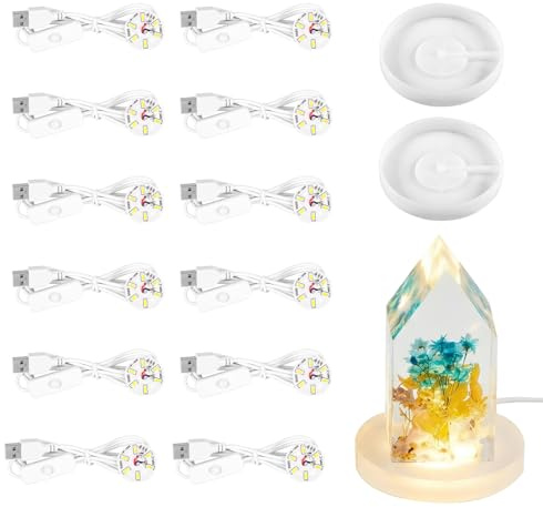 Harupink 2 Stück Epoxidharz Formen mit 14 LED Lamp Kit, Epoxid Lampenformen Epoxid Silikonformen Epoxidharz für DIY Acrylplatte Decorative Ornament Kristallstatuen, Glaskugel(Warmlicht)