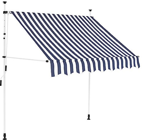 'vidaXL Manual Retractable Awning - Outdoor Shade for Windows, Balcony or Garden, Adjustable Height, Weather Resistant, Blue and White Stripes, 200 cm Width