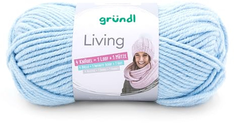 Gründl Wolle Living 1 Knäuel 100 g, Blau | Strick- und Häkelgarn - waschbares Garn - 80 % Polyacryl, 20 % Polyamid - 100 g / 100 m - Nadelstärke 8-9