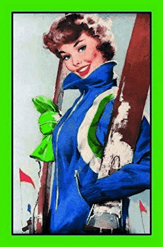 Schatzmix Frau mit Ski Metallschild Wanddeko 20x30 cm tin Sign Blechschild, Blech, Mehrfarbig
