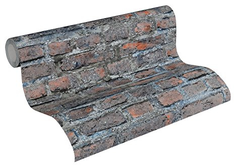 Trendwalls Vliestapete Brick Tapete in Vintage Backstein Optik Industrial Loft Style, rostbraun grau weiß blau scheuerbeständig gut lichtbeständig restlos trocken abziehbar, Grau