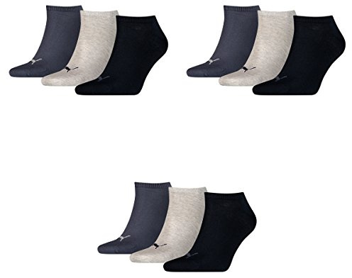 PUMA 9 Paar Sneaker Invisible Socken Gr. 35-49 Unisex für Damen Herren Füßlinge, Farbe:532 - navy/grey/nightshadow b, Socken & Strümpfe:43-46
