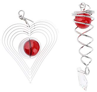 Fenteer Windspinner Windspiel Spiral Schweif mit Kristall Kugel, Schöne Hingucker, 3D Effekt - rot