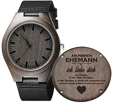 Kenon Gravierte hölzerne Uhr für Männer, natürliche hölzerne Groomsmen Uhr für Ehemann Sohn natürliche Ebenholz angepasst Holz Uhr Geburtstag Jubiläumsgeschenk (An Ehemann)