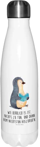 Mr. & Mrs. Panda Thermosflasche Pinguin Buch - Geschenk, Pinguine, Isolierflasche, Thermoflasche, Trinkflasche, Urlaub, Edelstahl