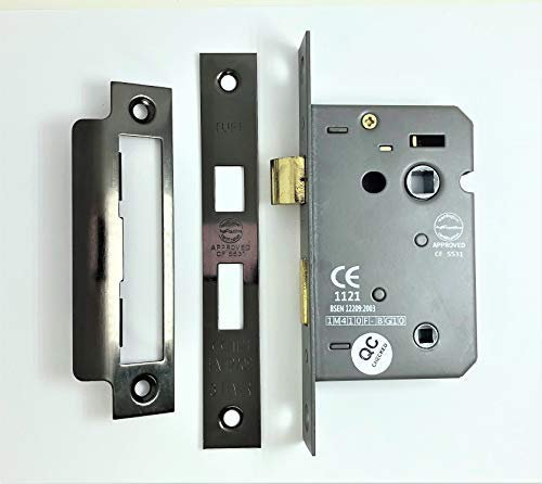 Fire Rated Bathroom Door Locks CE BS Rated 3 Lever 63mm or 75mm (63mm, Black Nickel)