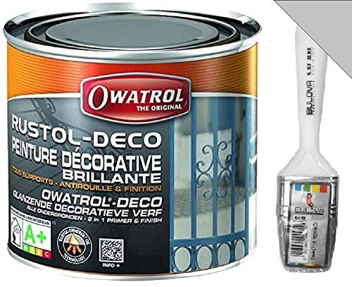 Owatrol DECO Vernice Smalto protettivo, Primer antiruggine, perfetto per Ferro (anche zincato), Legno, PVC, Plastica, Tegole. Finitura Lucida (0,75 Lt, Grigio RAL 7040)
