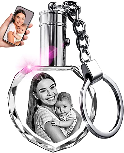 ArtPix 3D Llaveros personalizados con luz LED, Llavero con foto de cristal grabado con láser en 3D personalizado