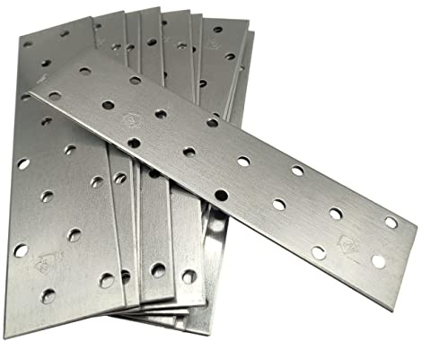 Paquete de 50 placas de unión planas galvanizadas Z275 g/m2, 20 μm, chapa de acero de metal resistente, 6.3 x 1.57 x 0.08 pulgadas (160 x 40 x 2 mm)