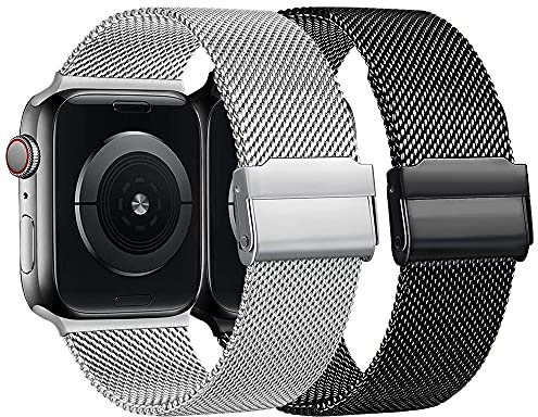 Coholl 2Pack Correa Compatible con Apple Watch 38/40/41/42/44/45/49mm,Pulsera de Metal de Acero Inoxidable Correa para iWatch Series SE 8 7 6 5 4 3 2 1,Hombres y Mujer