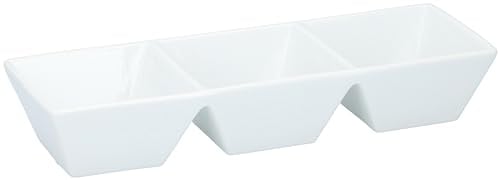 alpina Dipschalen Set 3 Behälter - Tapas Schalen für Snacks und Dips - Porzellan Snackschale - Spülmaschinenfest - 28 x 8,5 x 3 cm - Perfekt für Partys und Geburtstage - Weiß