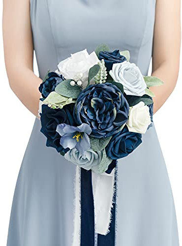 Ling's Moment Künstliche Blumen Weißer Brautjungfernstrauß, Weiße & Salbei Hochzeitsblumensträuße für Brautjungfern, 7 Zoll Brautsträuße für Brautjungfern, Hochzeit, Zeremonie, Jubiläum, etc
