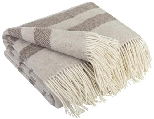 LYHome Kaschmir Decke mit Merino - Luxus Tagesdecke Kuscheldecke Wolldecke Sofadecke und Couchdecke, Sofa Wohndecke Plaid Überwurfdecke Sofaüberwurf, Couch Überwurf (140x200 cm Beige - Braun Streifen)