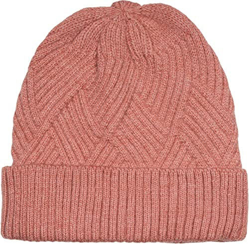 styleBREAKER Damen Strickmütze mit Rautenförmigem Rippmuster und breitem Umschlag, Feinstrick Mütze, Strick Beanie 04024192, Farbe:Altrose