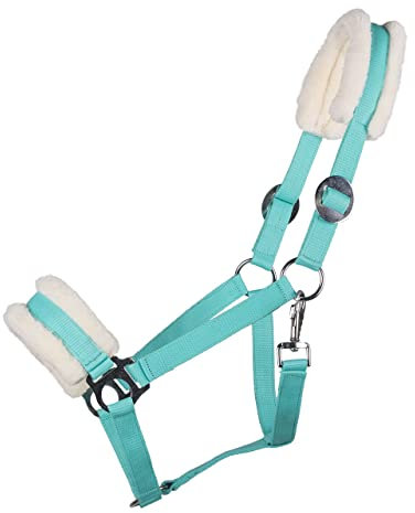 QHP Halfter Cali Kunstfellpolster verstellbar (Pony, türkis)