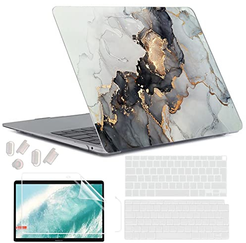MUSHUI Funda para MacBook Air 13 Pulgadas M1 A2337 A2179 A1932, 2020 2019 2018 Touch ID, Súper Delgada Plástico Carcasa Rígida & Cubierta de Teclado & Protector de Pantalla, Mármol Negro 3