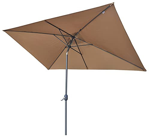 RTYUIO Parasol de terrasse de 3 x 2 m avec manivelle inclinable en aluminium, pare-soleil rectangulaire en acier, convient pour jardin, balcon, café, cour (couleur : marron)